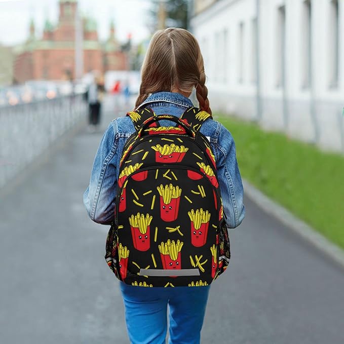 Colorful French Fries Backpack for Girls Kids Boys School Bookbags, Student Laptop Backpack Carrying Bag Casual Lightweight Travel Sports Day Packs