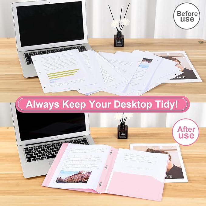 SUIN Plastic Project-Folders with 2 Pockets & 3 Prong, Bulk Pack Project File-Folder for US Letter Size Papers, Ideal for School & Office, Assorted Pastel Colors (Pastel Pink - 12 Packs)