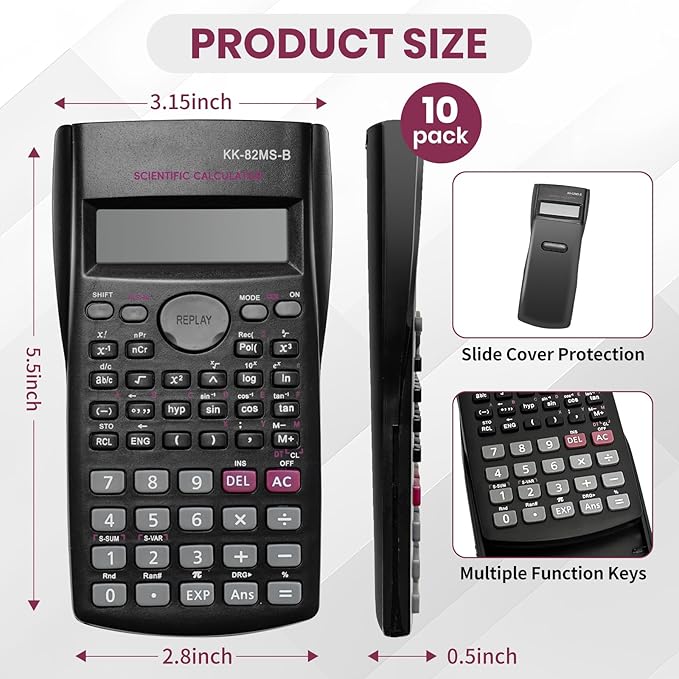 10 Pieces Scientific Calculator, 2 Line Engineering Calculator Function Calculator Math Calculator, Fraction Calculator, College Calculator for Student and Teacher
