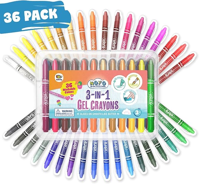 DOODLE HOG Washable Crayons 36 Colors, Kids and Toddler Crayons, Watercolor, Non Toxic, 3 in 1 (Pack of 24)