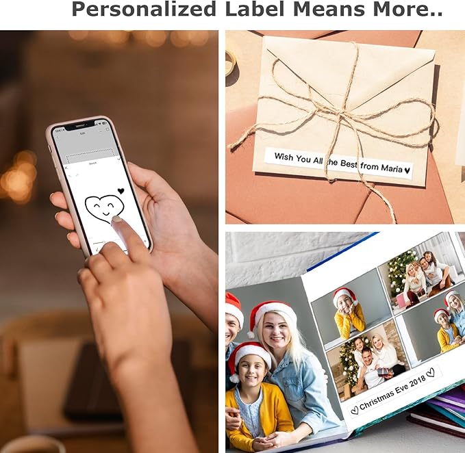 SUPVAN E10 Bluetooth Label Maker Machine with 3 Tapes, Continuous Waterproof Label, Versatile App with 35 Fonts and 1k+ Icons, Inkless Labeler for Home, Kitchen, School, Office Organization, Black