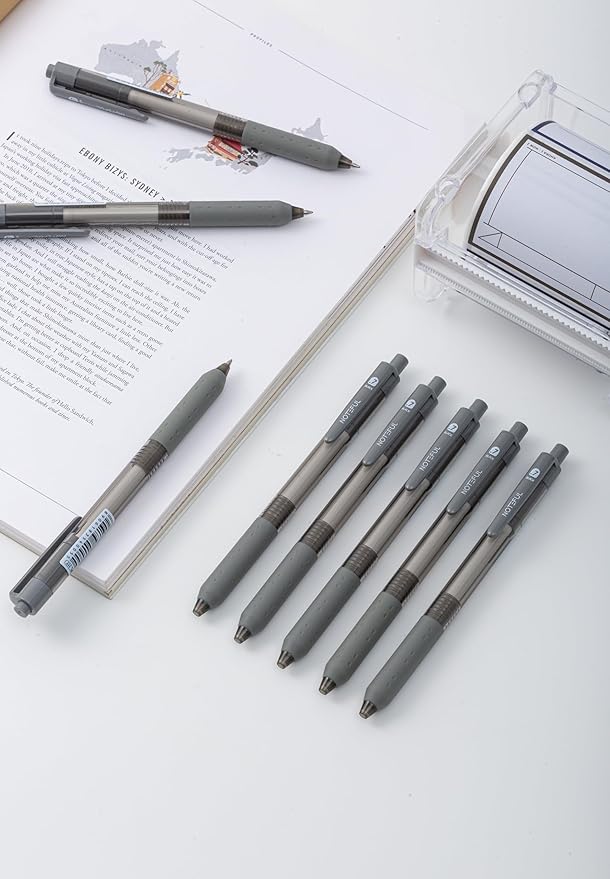 Retractable Silent Click Gel Pens For Journaling, Smooth Writing, Black Gel Ink Medium Point Pen (0.7 mm), Pack of 8