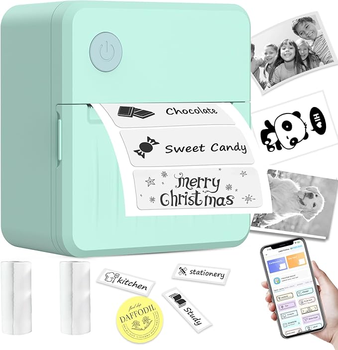 Label Maker Machine with Tape – Bluetooth Thermal Label Printer, Mini Sticker Maker for Home, Office, School & Small Business, Includes 2 Rolls of Label Paper
