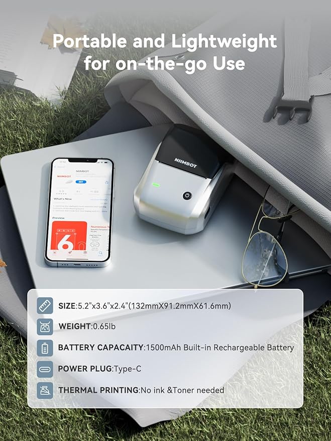 NIIMBOT B1 Label Maker, Portable Bluetooth Thermal Label Printer with Large Waterproof Tape and Multiple Templates for Kitchen, Home, School, Small Business,2 Inch (Silver, 1 Printer+1 Roll Label)