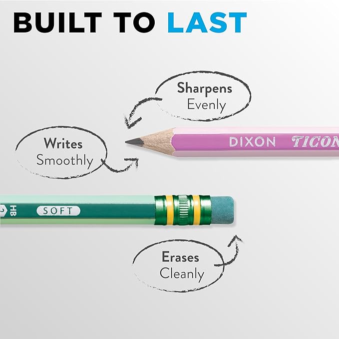 Ticonderoga® Striped Wood Pencils, 2 Soft Lead, Assorted Colors, Pack of 20