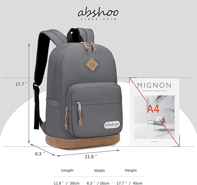abshoo Classic Backpack for School College Bookbag Middle High School Bakcpacks for Teen Casual Daypack (Grey)