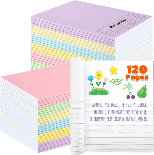 Henoyso 24 Pcs 120 Pages Primary Composition Notebooks K-2 9 3/4 x 7 1/2 Inch Journals Primary Journals Blank Books for Kids to Write Stories Kindergarten (Light Color)