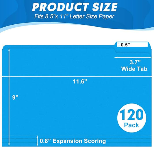 File Folder, HERKKA 120 Pack 1/3 Cut Tab File Folders, Colored File Folders Designed for Office and Classroom Use, Letter Size, Assorted 6 Colors