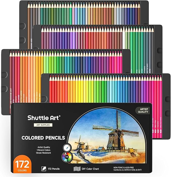 Shuttle Art 172 Colored Pencils, Soft Core Color Pencil Set for Adult Coloring Books Artist Drawing Sketching Crafting