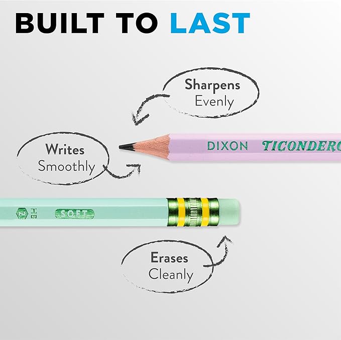 Ticonderoga® Pastel Pencils, #2 Soft, Assorted Colors, Pack of 10 Pencils