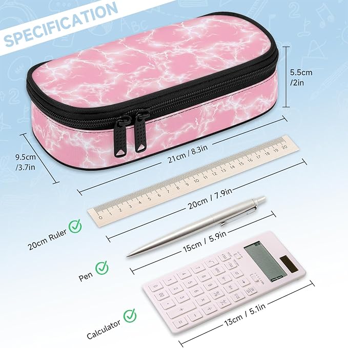 Lightning Large Pencil Case Big Capacity Pink Pencil Pouch for Girls Boys Teen Women Men Adult, Portable Kids Pencil Bag with Zipper, Stationery Storage Pen Bag for School Supplies Office Organizer