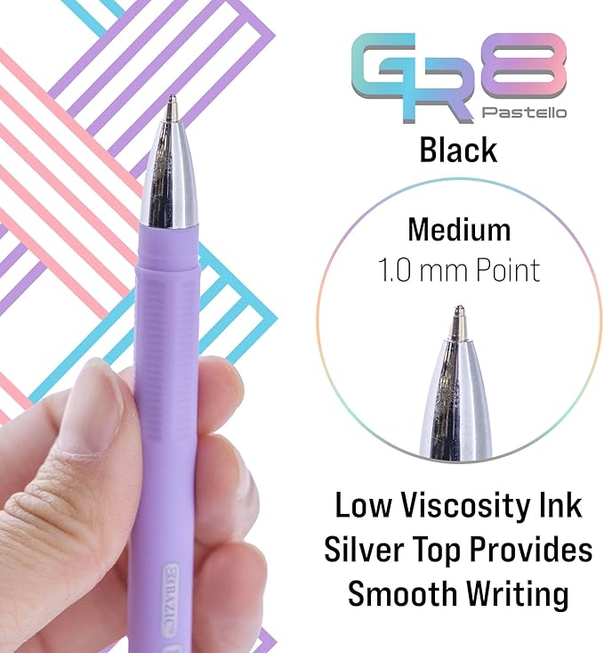 BAZIC Oil Gel Fuse Tech Ink Pen, GR8 Dazzle Black Ink w/Rubberized Barrel, 0.7 mm Medium Point Smooth Writing (3/Pack), 144-Packs
