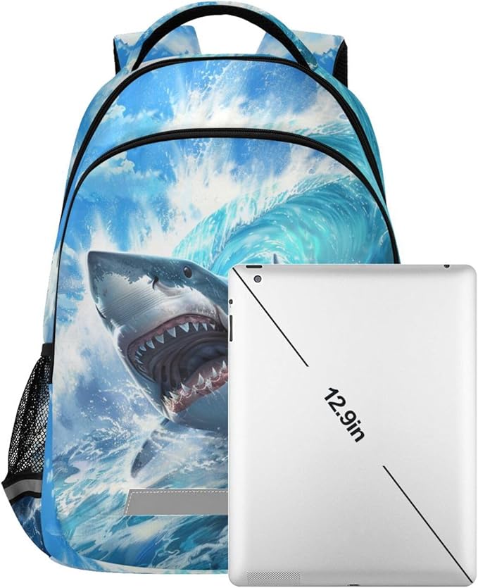 Shark Blue Ocean Wave Backpack for Boys Girls Elementary School Bag Kids Bookbag Travel Rucksack
