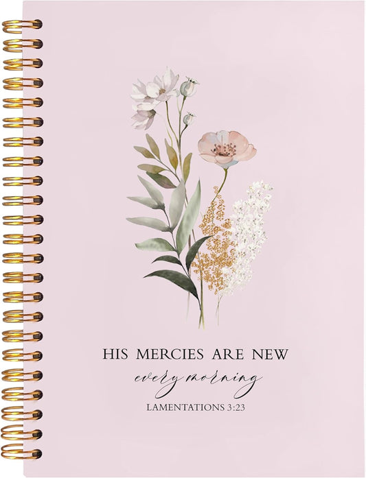 BearCake Pink Bible Christian Journals Floral Notebooks for Women Note Taking,Prayer Journal for Women, His Mercies are New Every Morning,Bible Study Journal for Women 5.5x8.3