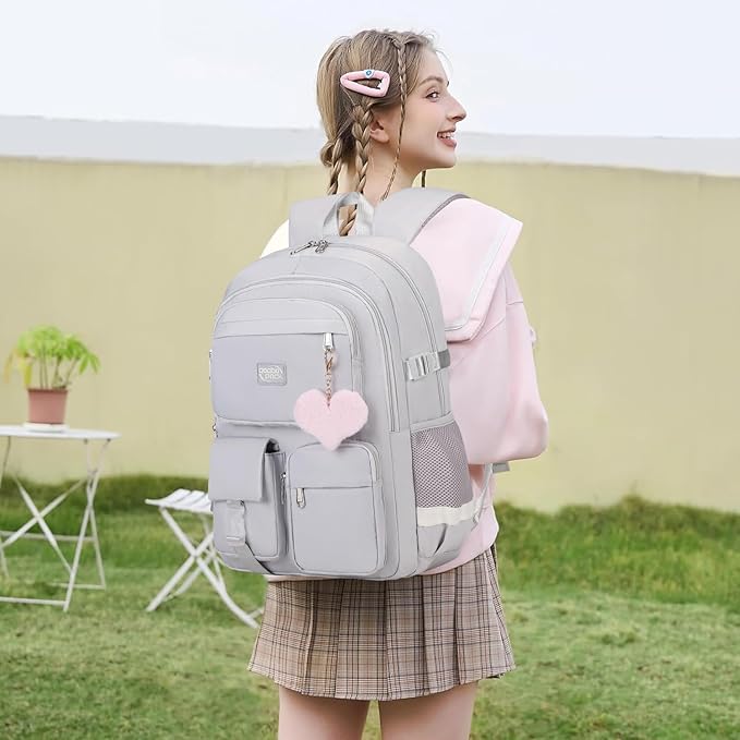 3PCS School Backpack For Student Women College Middle High Teen Girls Bookbag Waterproof Laptop Bag Grey
