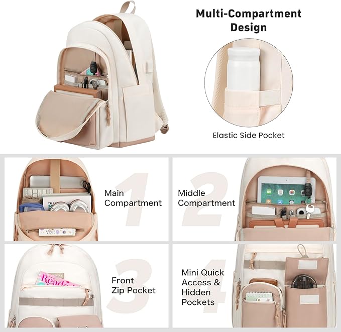 School Laptop Backpack for Girls Boys: Casual Middle High School Backpacks 15.6 Inch College Bookbag with USB Charging Port Waterproof Travel Back Pack Cute Work Book Bag for Teens Students Women Men