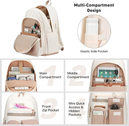 School Laptop Backpack for Girls Boys: Casual Middle High School Backpacks 15.6 Inch College Bookbag with USB Charging Port Waterproof Travel Back Pack Cute Work Book Bag for Teens Students Women Men