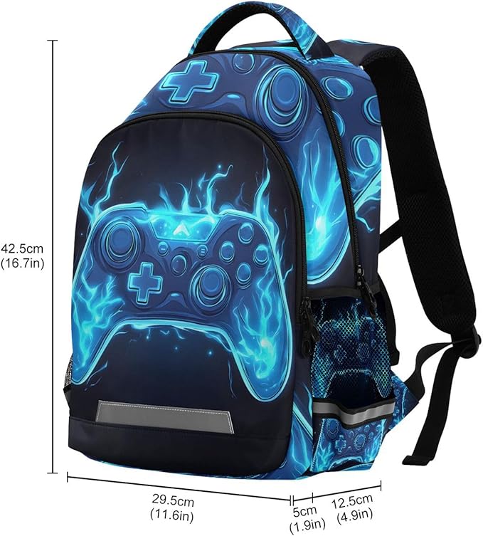 Joystick Video Game Blue Flame Backpack for Boys Girls Elementary School Bag Kids Bookbag Travel Rucksack