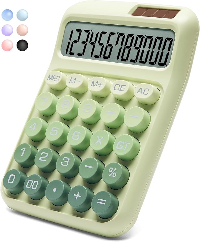 Desk Calculator,12 Digits, Large LCD Display,Big Buttons,Solar and Battery Dual Power Desktop Calculators,Cute and Aesthetic (Ombre Green, M)