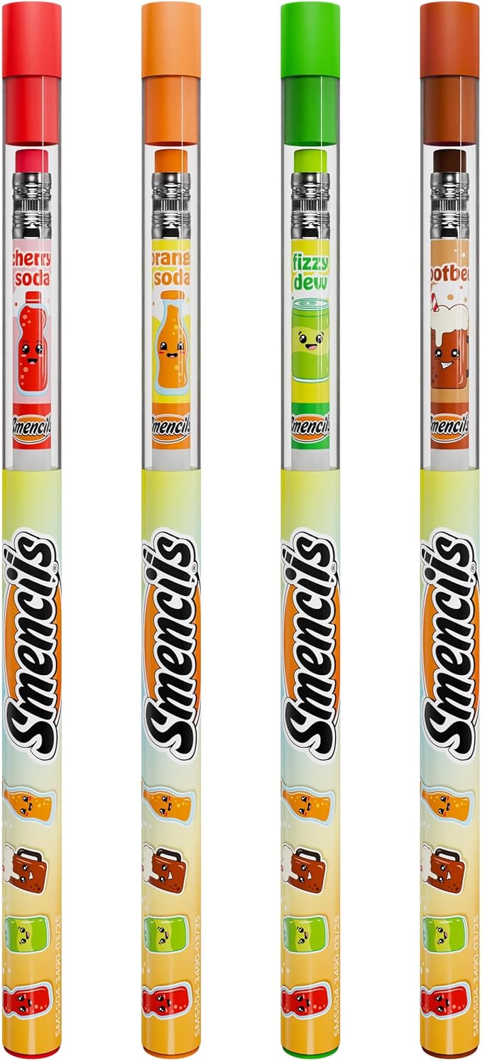 Smencils Soda Pop Shop Scented Pencils – HB #2 Graphite Pencils Made from Recycled Newspapers, 4 Pack, Long-Lasting Gourmet Scents, Fun School Supplies & Gifts for Kids, Teachers, Classroom Rewards