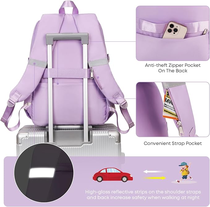 3PCS Student Backpack For School Women College Middle High Teen Girls Bookbag Waterproof Laptop Bag Purple