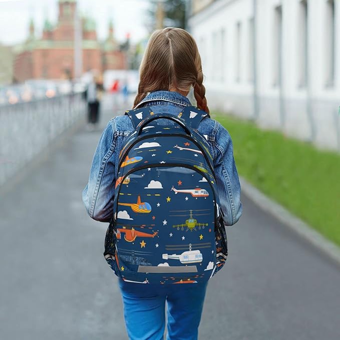 Cartoon Helicopter Backpack for Girls Kids Boys School Bookbags, Student Laptop Backpack Carrying Bag Casual Lightweight Travel Sports Day Packs