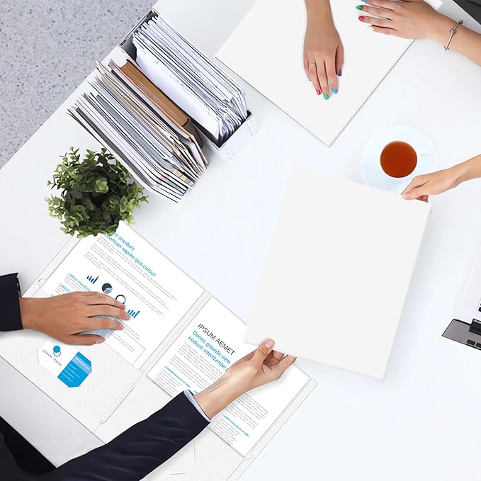 Two Pocket Folders, PANDRI 50 Pack 2 Pocket Folders, Letter Size Paper File Folder for School Office Home Business, White