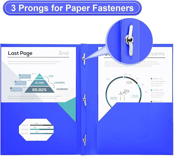 SUIN Plastic Project-Folders with 2 Pockets & 3 Prong, Bulk Pack Project File-Folder for US Letter Size Papers, Ideal for School & Office, Assorted Pastel Colors (Blue)