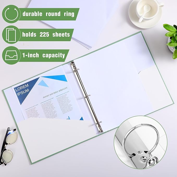 Ctosree 10 Pack Colored 3 Ring Binder with 2 Pockets Hardcover Loose Leaf Binder for Women Men Teacher Student School Office Home Supplies, Fits 11 x 8.5 Size Paper, 10 Colors(1",Simple Color)