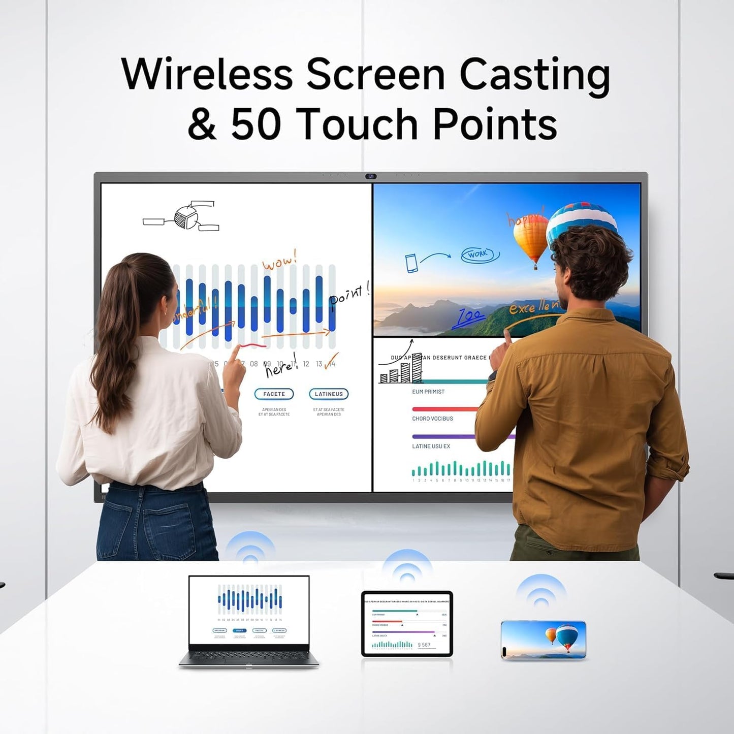 HORION Smart Board, 75" UHD Digital Whiteboard with 48MP Camera, Google EDLA-Certified Android 13， Electronic All-in-One Computer for Office and Classroom (Board & Wall Mount Only)