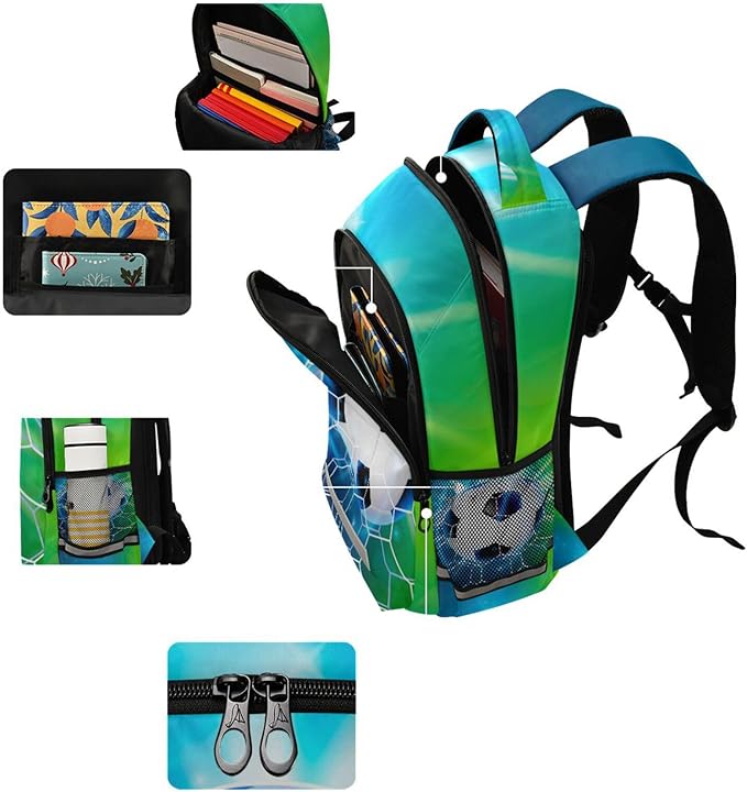 Soccer Ball Football on Field Backpack for Boys Girls Elementary School Bag Kids Bookbag Travel Rucksack