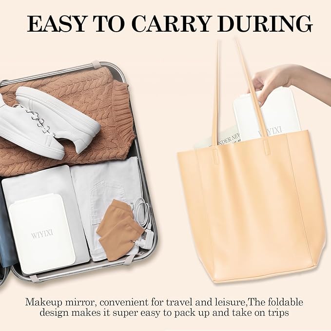 gogofree Foldable Desktop Mirror, 8" × 6" Adjustable Angle Makeup Mirror with Stand, Black Small Mirror for Travel Camping and Home (White)