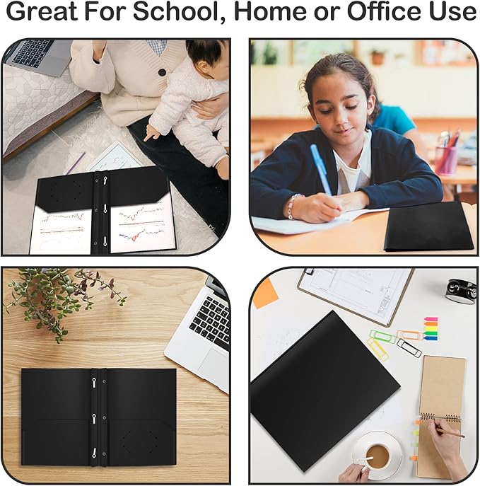 Heavy Duty Plastic Folder, 60 Pack, Pocket Folder with brads, Letter Size Poly File, Plastic Folders with 3 Prongs Fasteners - Black