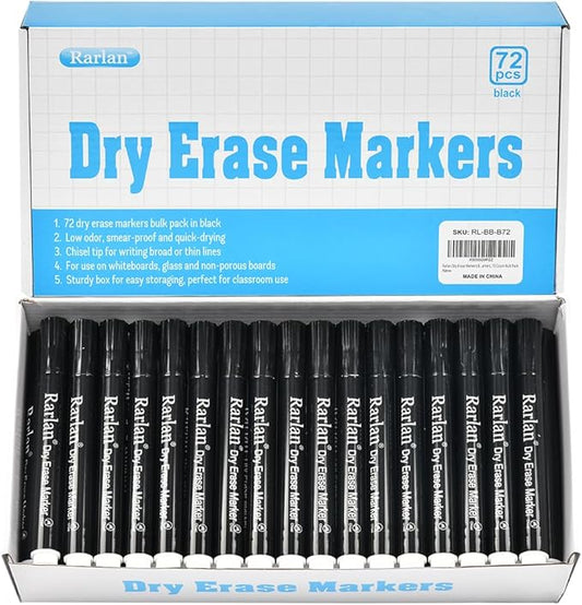Dry Erase Markers Bulk, Chisel Tip, Black, Whiteboard Markers, 72 Count Bulk Pack