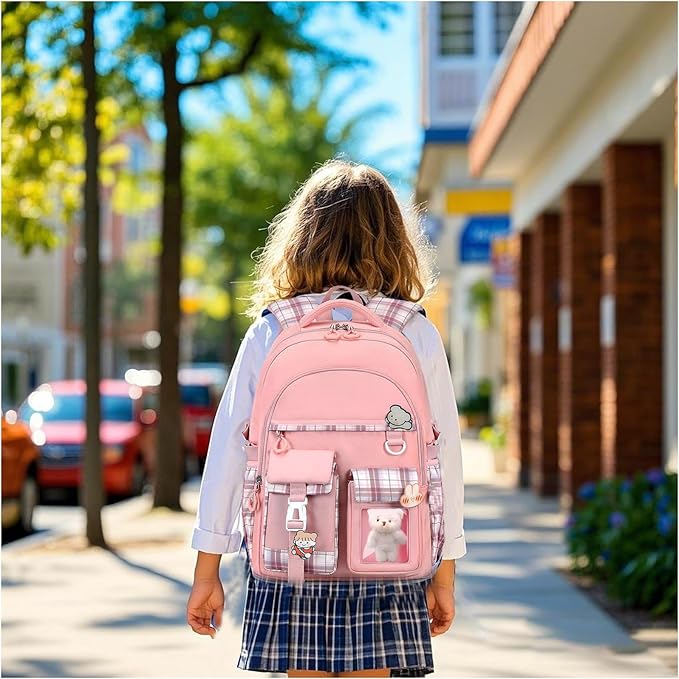 Girls Backpack，Cute School Backpack for Girls Kids Teens，Kawaii Bookbag for Primary Elementary，Pink