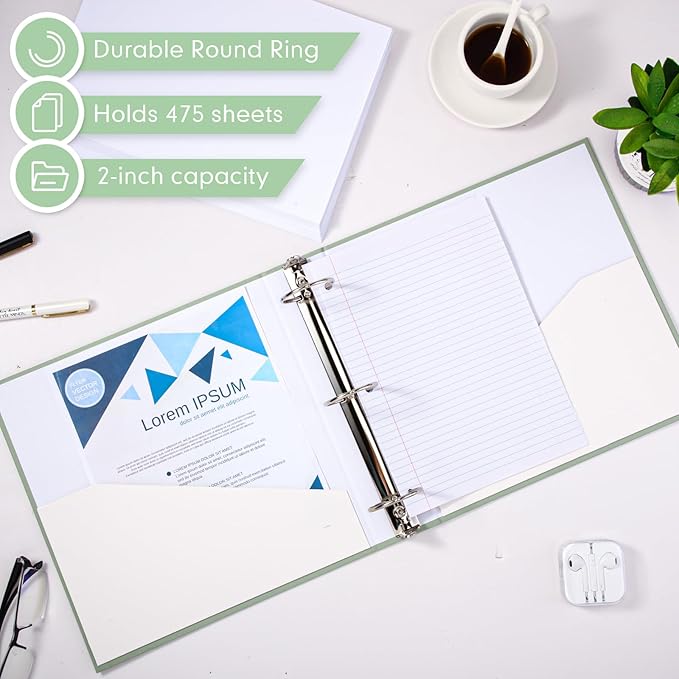 Ctosree 10 Pack Colored 3 Ring Binder with 2 Pockets Hardcover Loose Leaf Binder for Women Men Teacher Student School Office Home Supplies, Fits 11 x 8.5 Size Paper, 10 Colors(2",Simple Color)