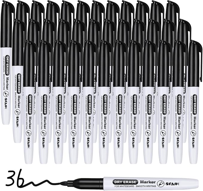 SFAIH Dry Erase Markers Whiteboard Markers - 36 Pack Black Dry Erase Marker Fine Tip For Kids Adults, Dry Erase Markers Bulk No Odor For Office Supplies Classroom Must Haves