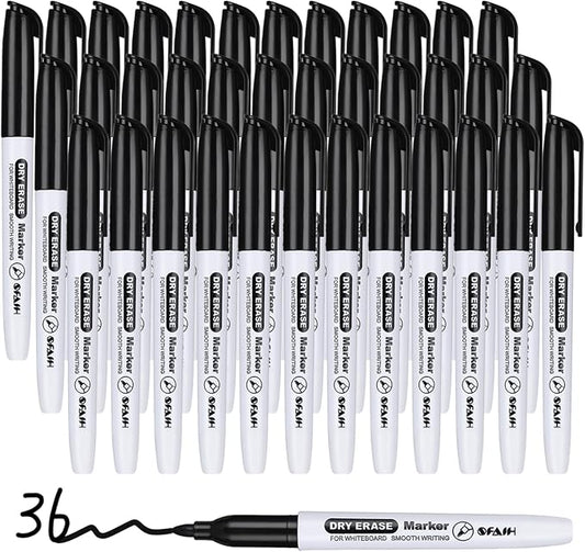 SFAIH Dry Erase Markers Whiteboard Markers - 36 Pack Black Dry Erase Marker Fine Tip For Kids Adults, Dry Erase Markers Bulk No Odor For Office Supplies Classroom Must Haves