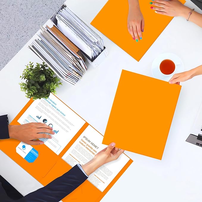 Two Pocket Folders, PANDRI 50 Pack 2 Pocket Folders, Letter Size Paper File Folder for School Office Home Business, Orange