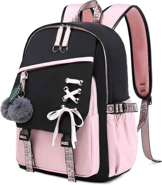 Teenage Girls Bookbag School Backpack Children Casual Daypack Schoolbag for Teens Black Pink