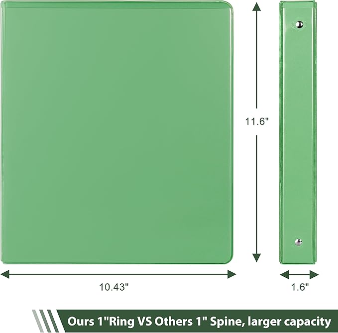 COMIX Standard 3 Ring Binder 1 inch with Clear View Cover, 1" Round Ring View Binder Holds 200 Sheets of US Letter Size Paper for School Office Supplies, 6 Pack (Sea Green)