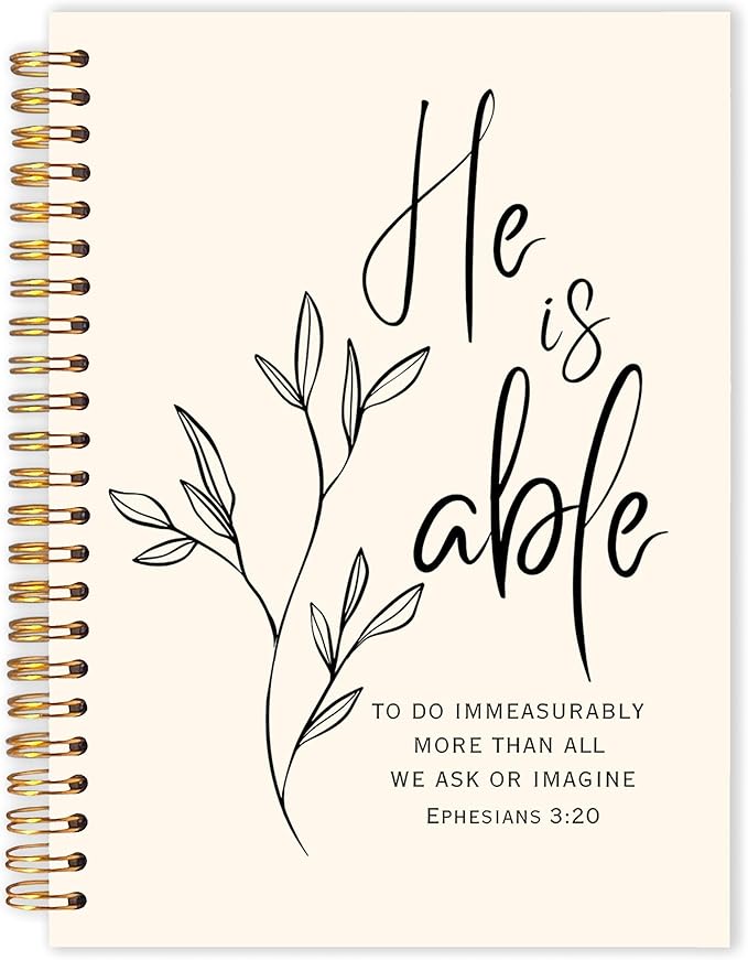 Qabliqo Christian Spiral Notebooks, Ephesians 3:20 Bible Journals for Writing, Religious Christian Journal for Women Men, He Is Able Bible Scripture Notebook for Note Taking, 5.5x8.3 Inch