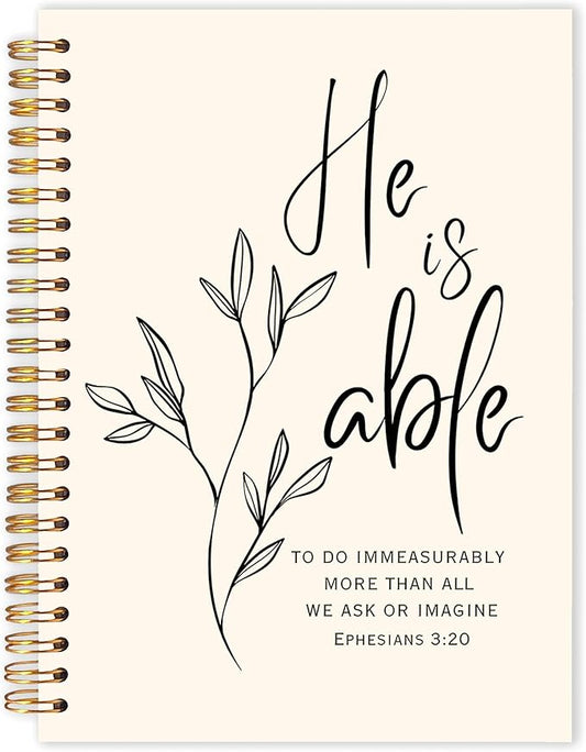 Qabliqo Christian Spiral Notebooks, Ephesians 3:20 Bible Journals for Writing, Religious Christian Journal for Women Men, He Is Able Bible Scripture Notebook for Note Taking, 5.5x8.3 Inch