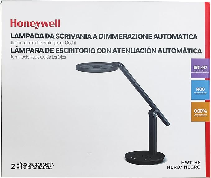 Honeywell Desk Lamp for Home Office, H6 Sunturalux™ Eye-Caring Led Desk Light, 800LM Dimmable Desk Lamp with Timer, Touch Control Tall Desk Reading Light, Table Lamp for Circle Webcam, Study, Bedroom