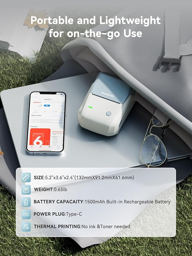 NIIMBOT Label Maker Machine with Tape, B1 Bluetooth Label Printer, 2 Inch Large Waterproof Label, Inkless Thermal Label Maker for Kids School Items, Classroom Teacher, Light Blue