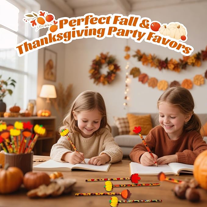 Fall Pencils Thanksgiving Pencil Halloween Pencils with Giant Maple Leaves Pumpkins Scarecrow Eraser Fall Stationery Pencil for Thanksgiving Party Favor(36)
