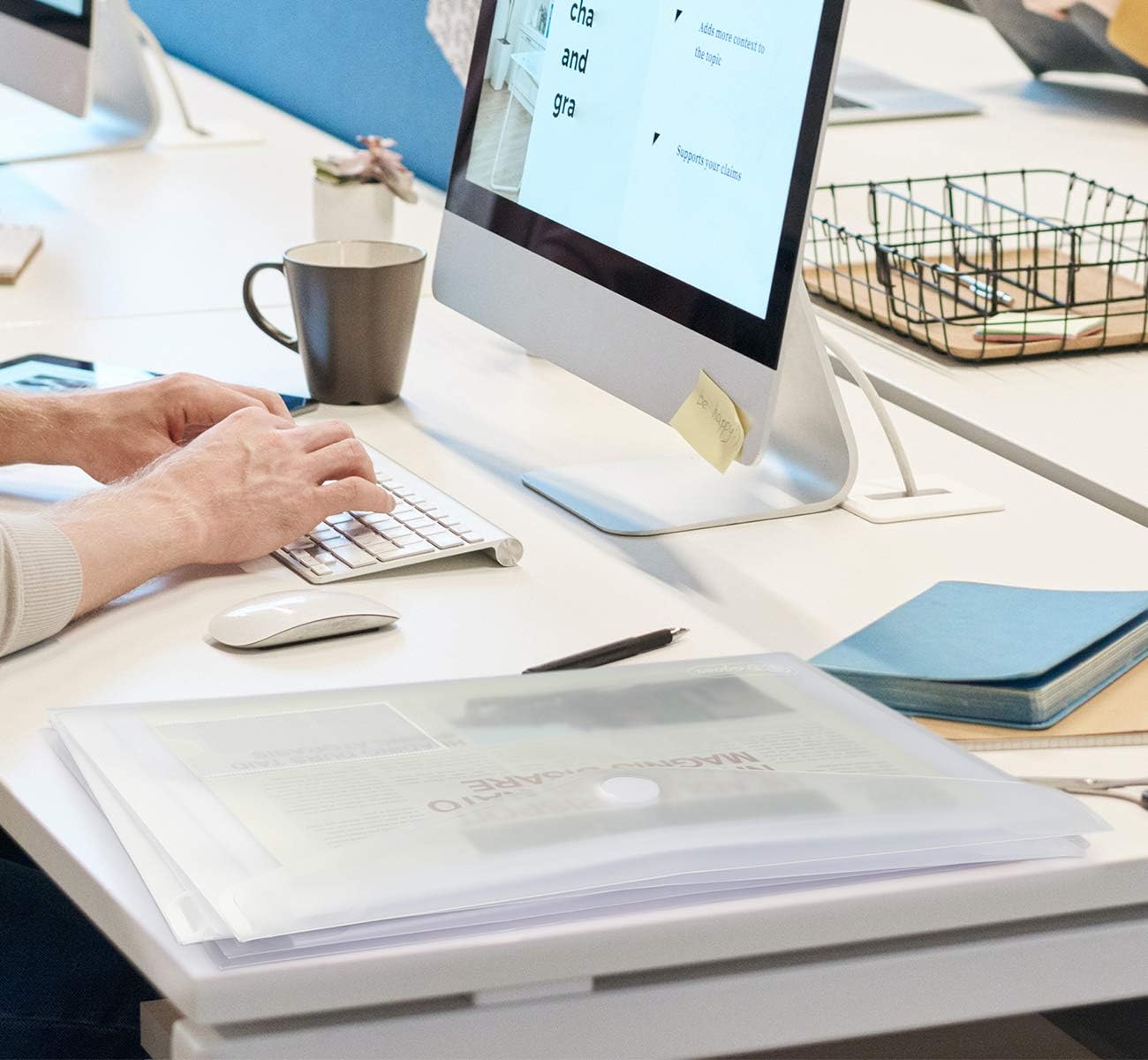 ABSOFINE 25 Pack Transparent Plastic Envelope Folders, A4 Letter Size, 100% Clear, Hook & Loop Closure, Label Pocket, Easy Storage