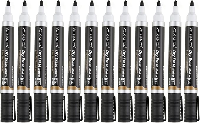 Volcanics Jumbo Black Dry Erase Markers Whiteboard Pens Low Odor Whiteboard Markers Pack of 70