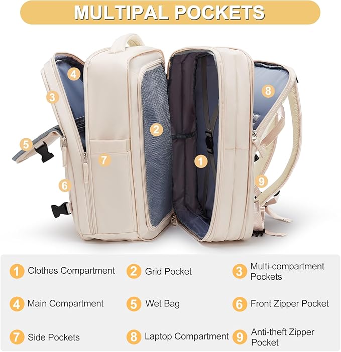 Casual Backpack Traveling Backpack, A-beige, Expandable, Travel Backpacks