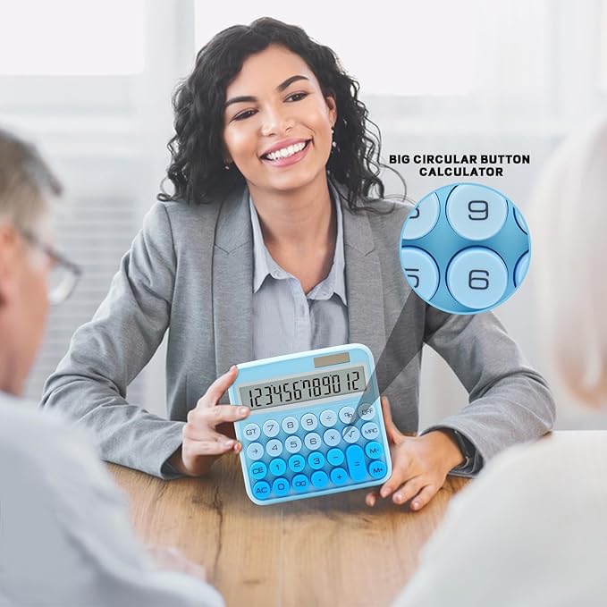 Gradient Blue Calculator, UPIHO Standard Calculator 12 Digit with Large LCD Display and Big Buttons,Blue Office Accessories for Women Desk,Cute Calculator for Office,School, Home,Business, Small